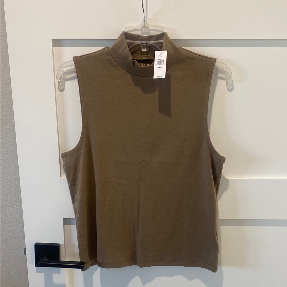 Tan Sleeveless Fitted Tank Top with Mandarin Collar